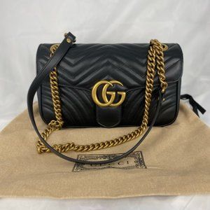 🌈🍹Gucci🌈🍹 NWT GG Marmont Medium Black Shoulder Crossbody Bag
